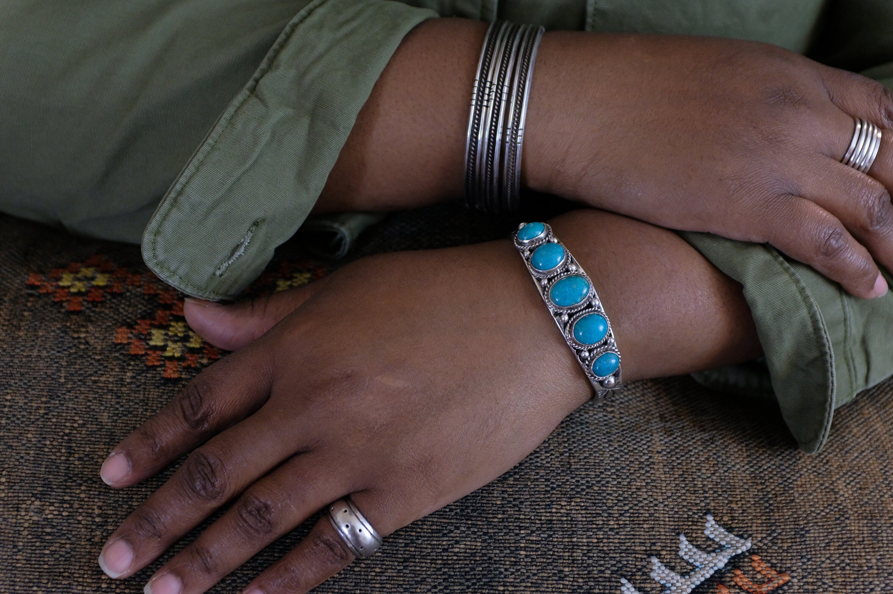 Sterling Silver Stormy Mountain Turquoise Leroy James Navajo Cuff Bracelet