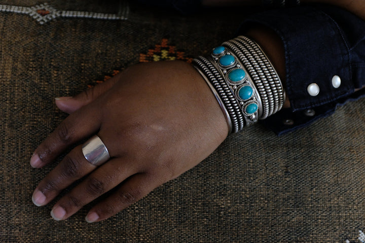 Sterling Silver Stormy Mountain Turquoise Leroy James Navajo Cuff Bracelet