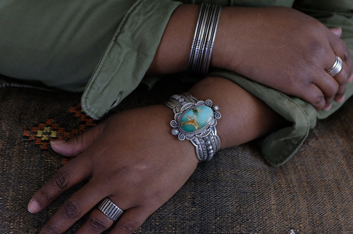 Sterling Silver Royston Turquoise M&R Calladitto Navajo Cuff Bracelet