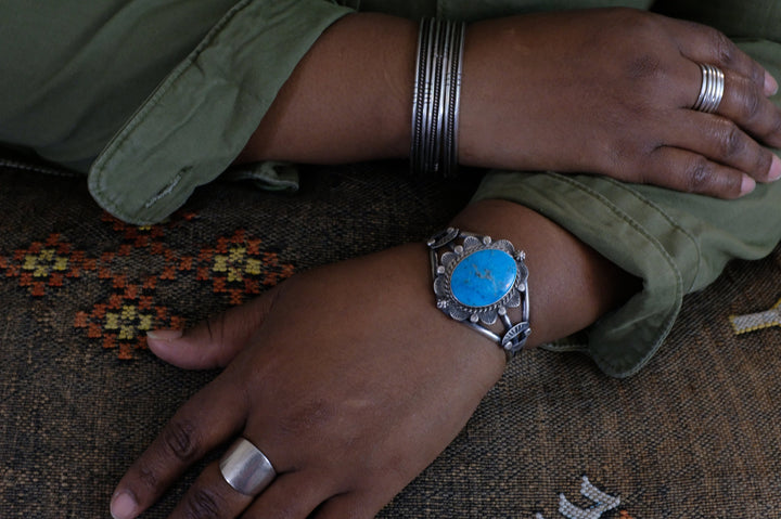 Sterling Silver Turquoise Betta Lee Navajo Cuff Bracelet