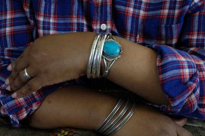 Sterling Silver Turquoise D. Skeets Navajo Cuff Bracelet