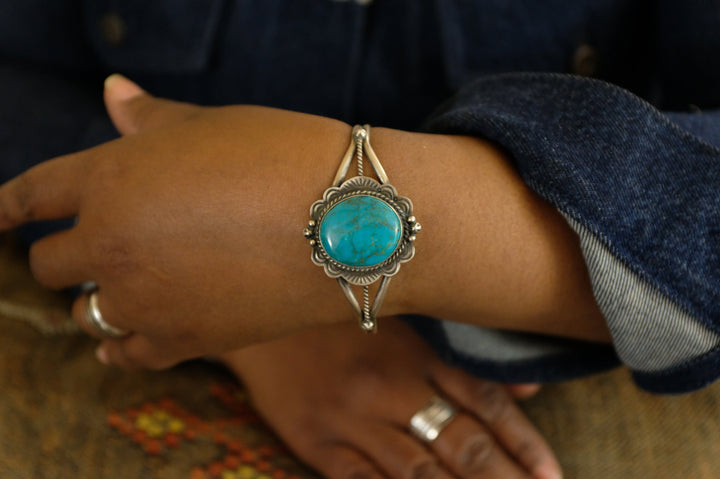 Sterling Silver Turquoise D. Skeets Navajo Cuff Bracelet