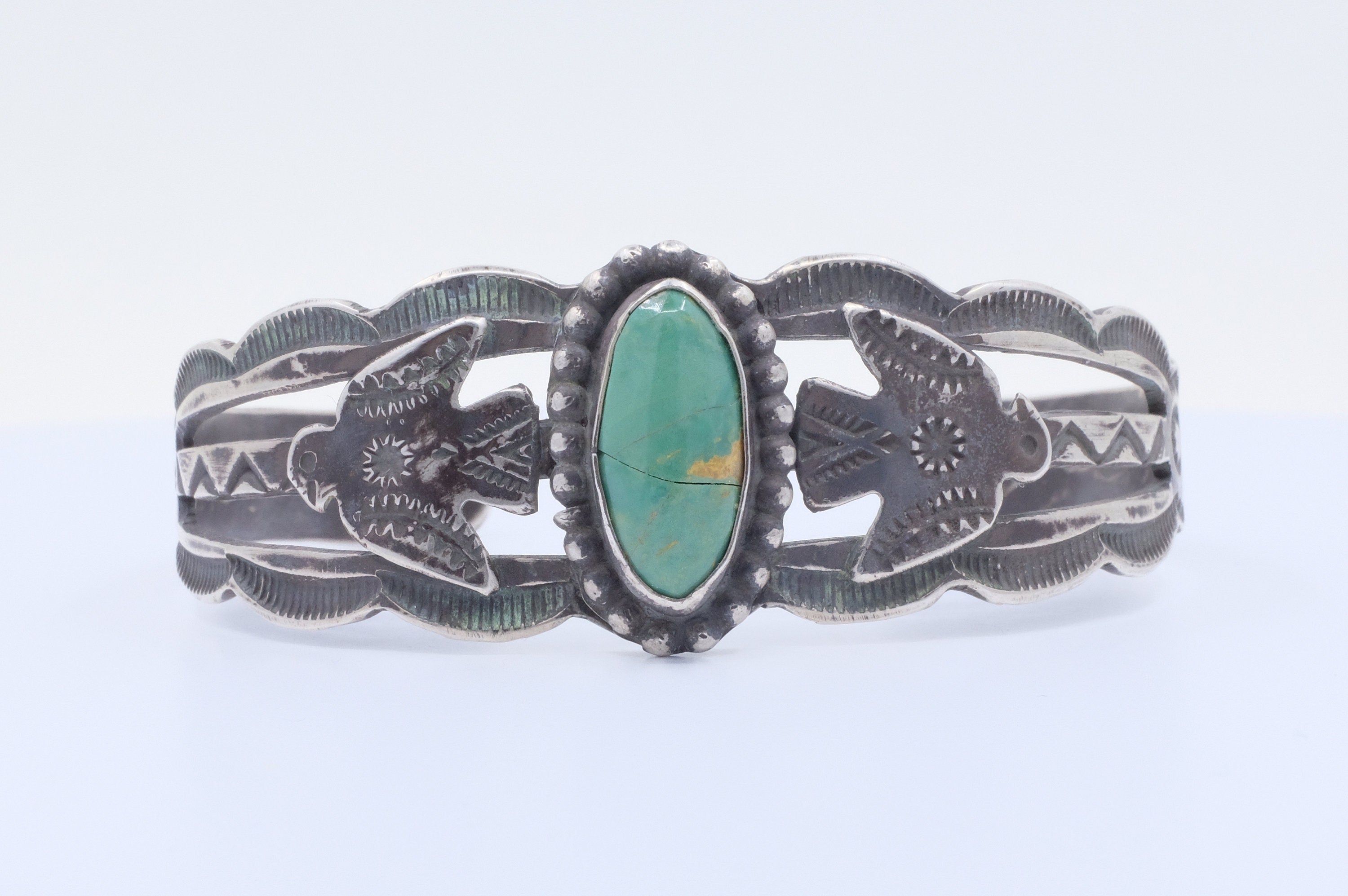 Sterling Silver Turquoise Fred Harvey Era Cuff Bracelet
