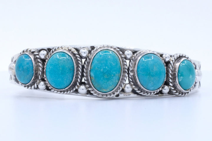 Sterling Silver Stormy Mountain Turquoise Leroy James Navajo Cuff Bracelet