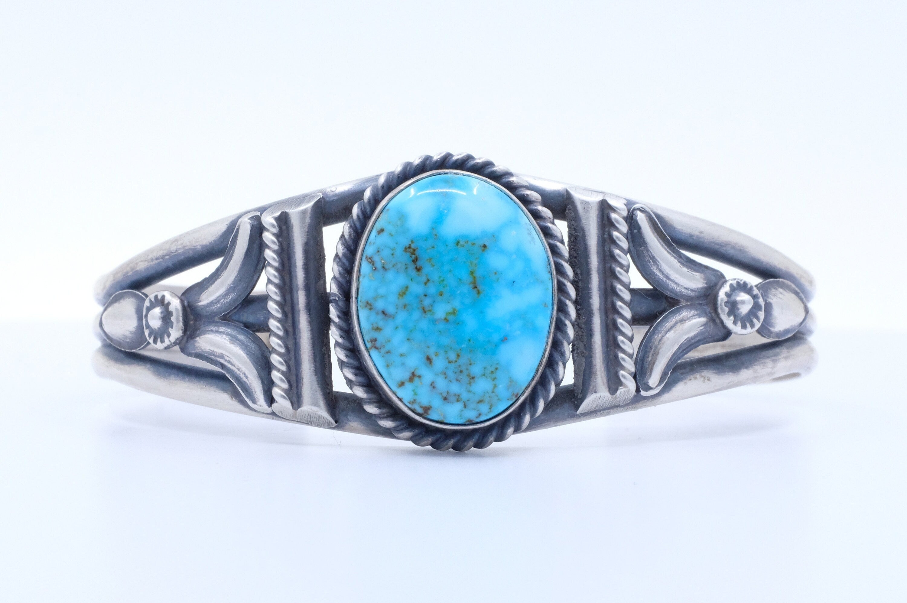 Sterling Silver Kingman Turquoise Mary Ann Spencer Navajo Cuff Bracelet