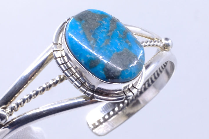 Sterling Silver Kingman Turquoise Samson Edsitty Navajo Cuff Bracelet