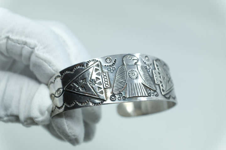 Sterling Silver Fred Harvey Era Thunderbird Cuff Bracelet