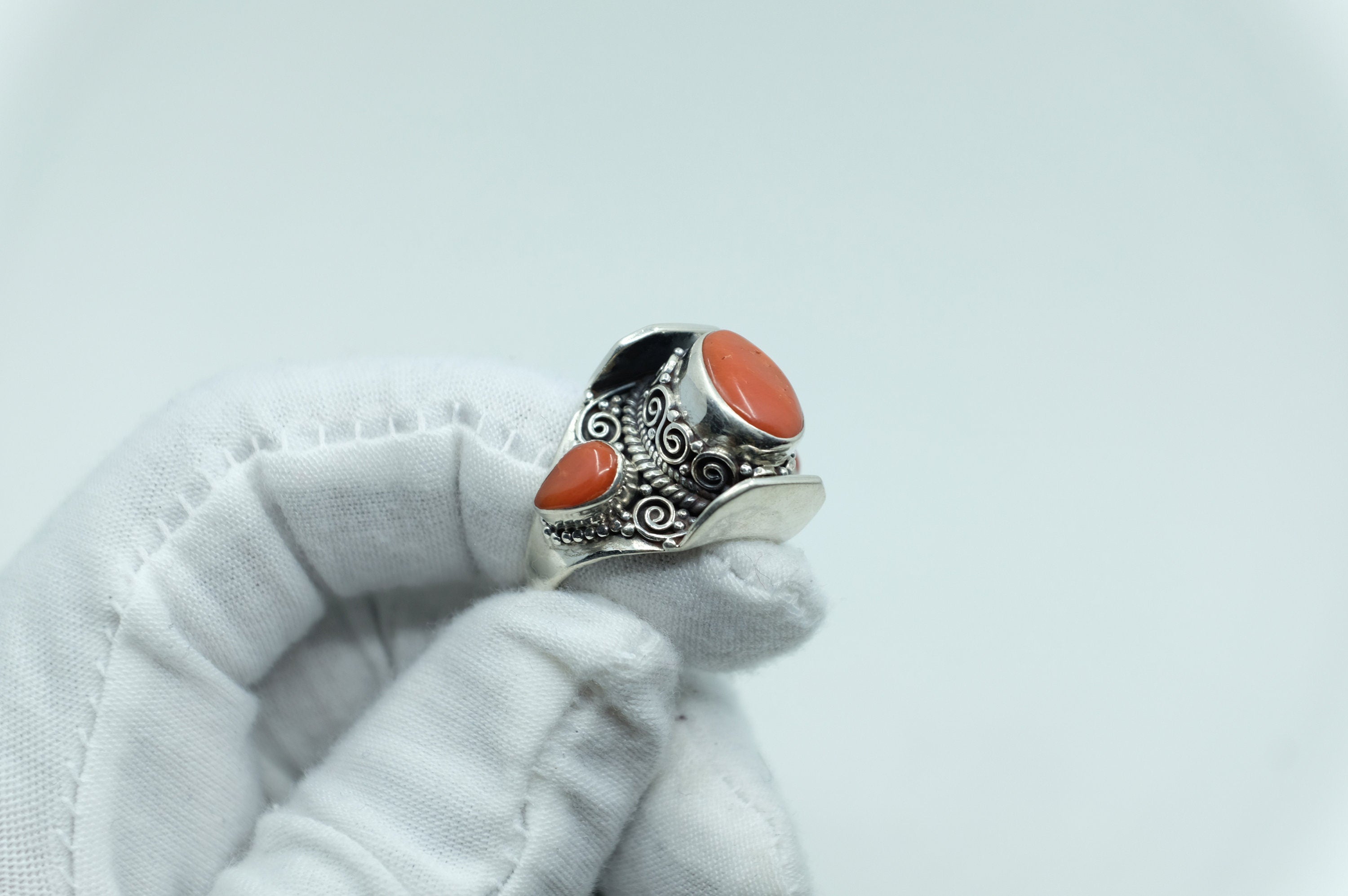 Sterling Silver Coral Nepalese Ring