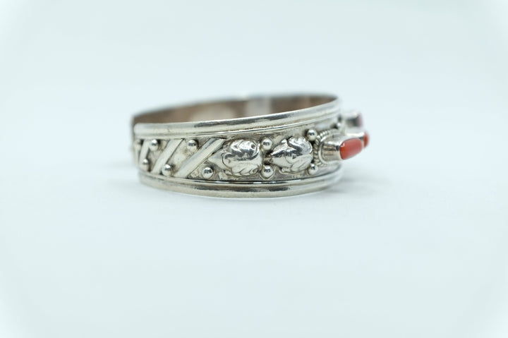 Sterling Silver Coral Tibetan Cuff Bracelet