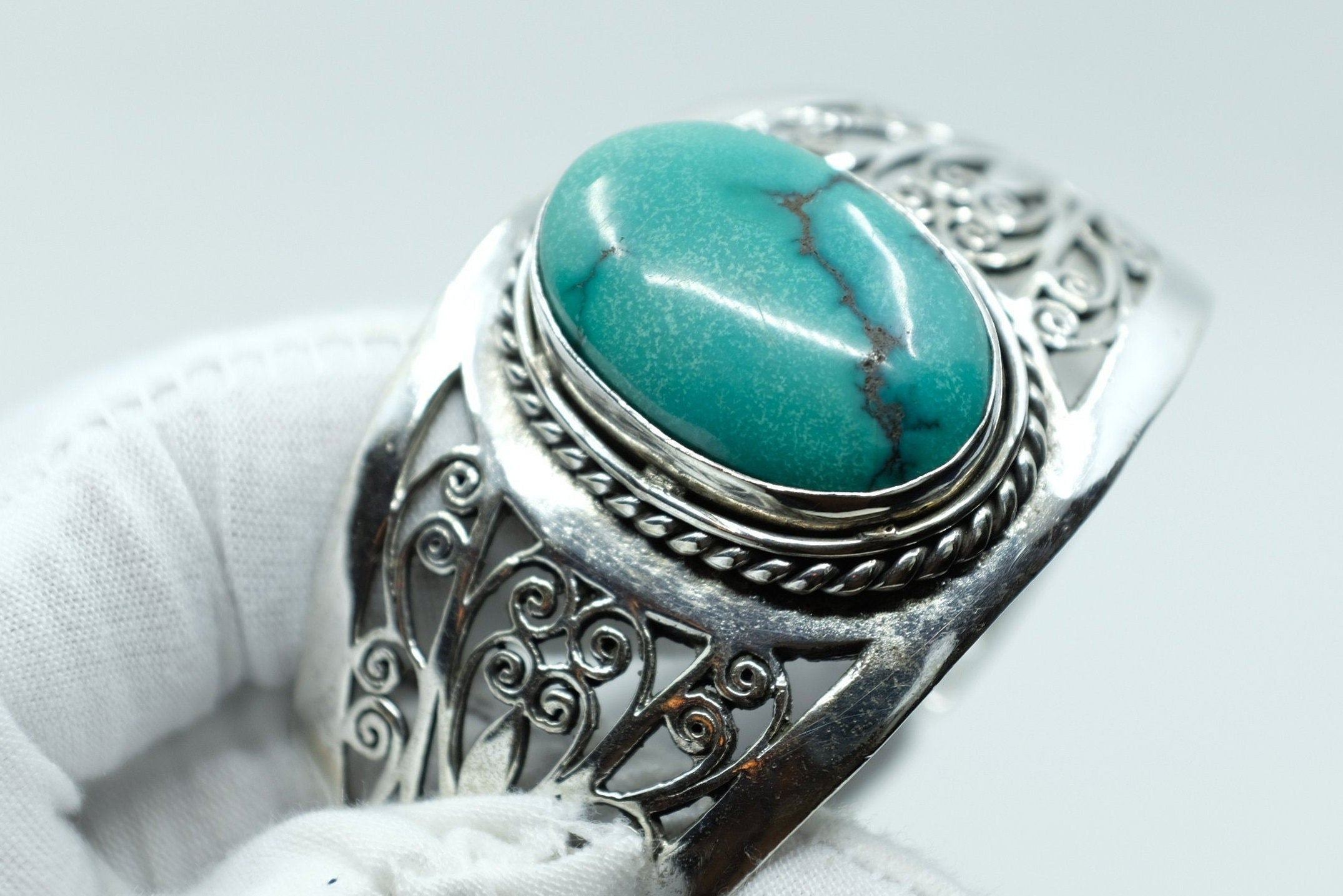 Sterling Silver Turquoise Filigree Cuff Bracelet