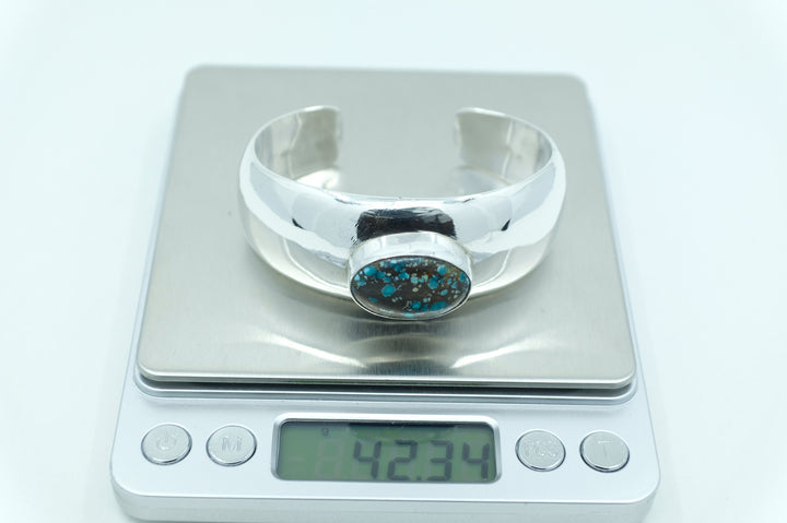 Sterling Silver Spotted Turquoise  Modern Cuff Bracelet