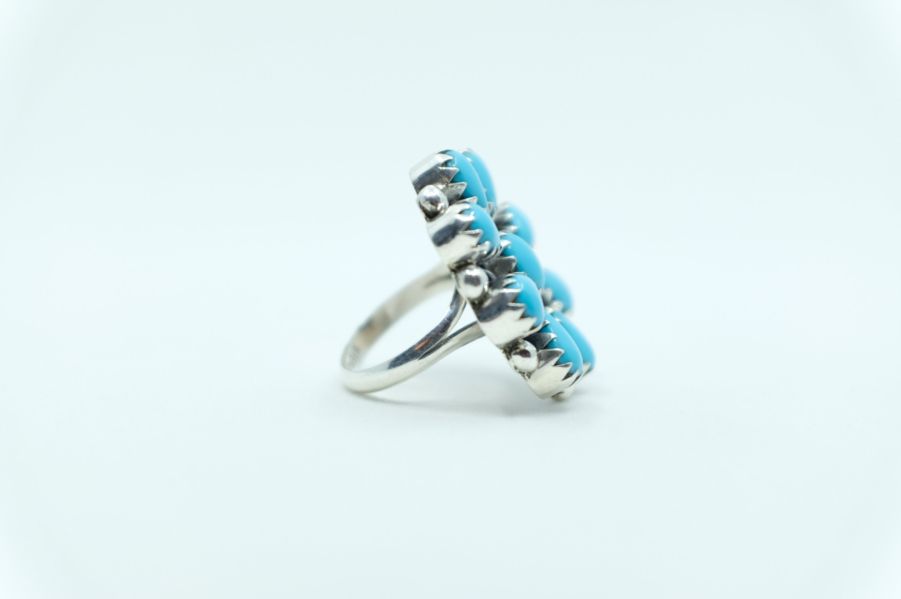 Sterling Silver Petit Point Campitos Turquoise Navajo Ring