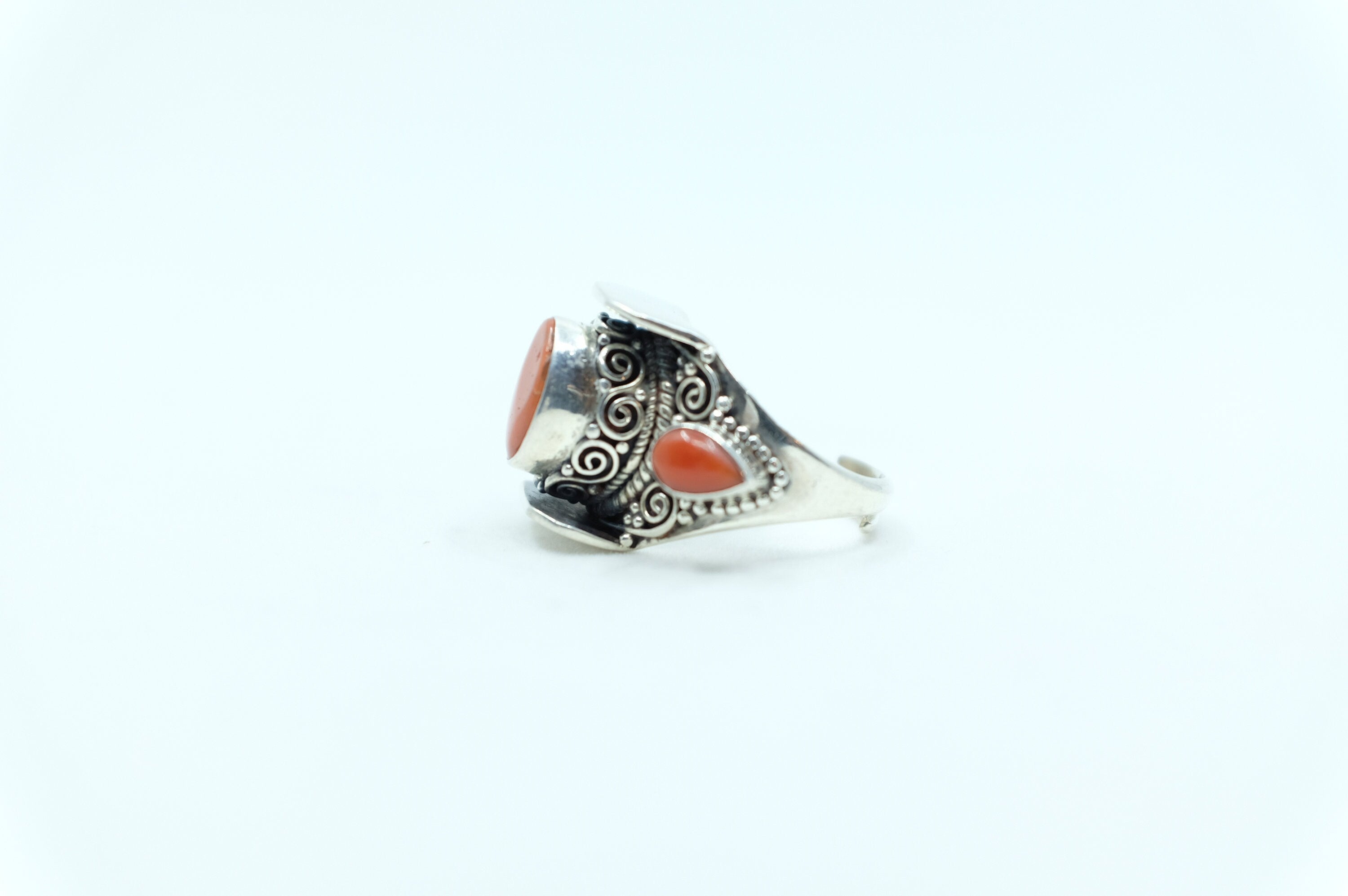 Sterling Silver Coral Nepalese Ring