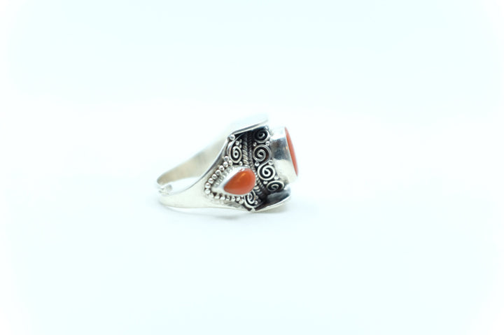 Sterling Silver Coral Nepalese Ring