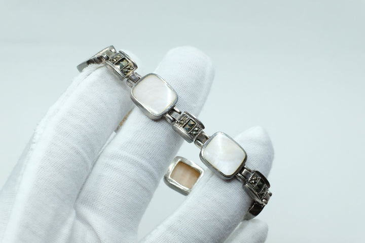 Sterling Silver Mother of Pearl Marcasite Bracelet