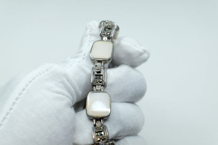 Sterling Silver Mother of Pearl Marcasite Bracelet