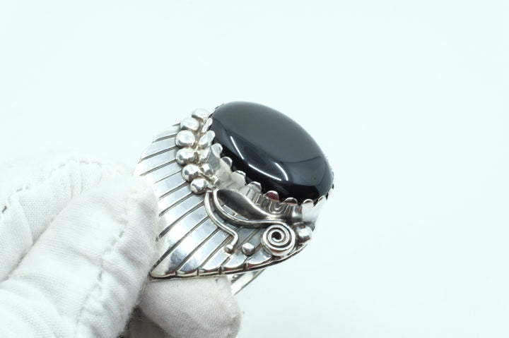 Sterling Silver Onyx Navajo Cuff Bracelet