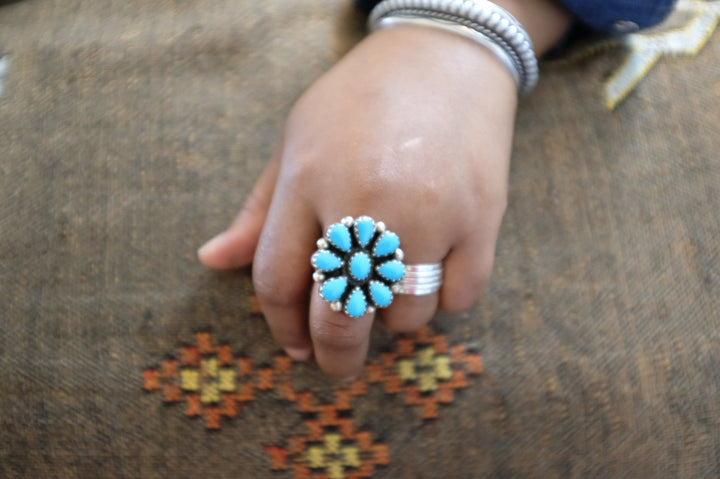 Sterling Silver Petit Point Campitos Turquoise Navajo Ring