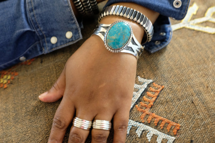 Sterling Silver Nacozari Turquoise Navajo Cuff