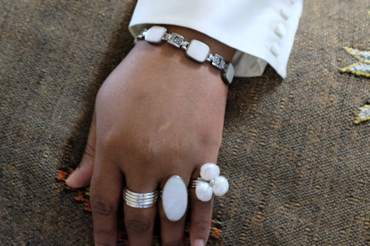 Sterling Silver Mother of Pearl Marcasite Bracelet