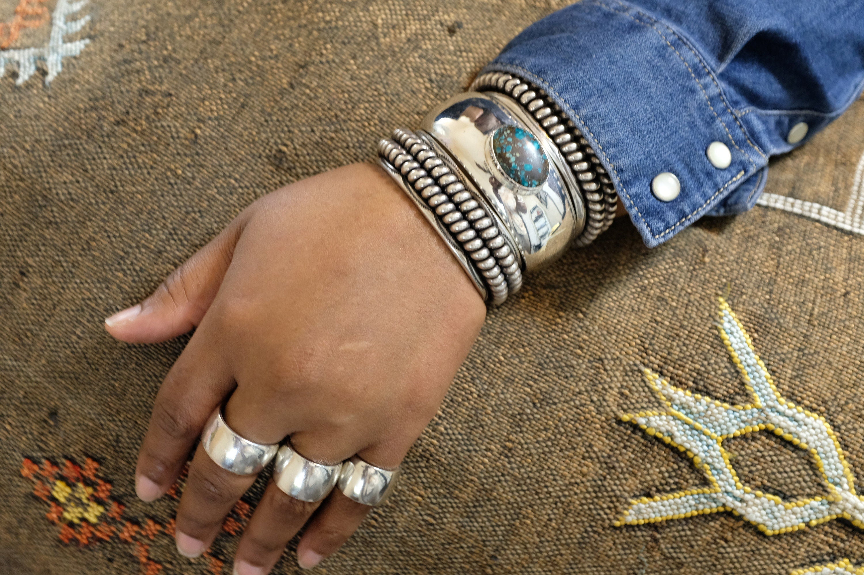 Sterling Silver Spotted Turquoise  Modern Cuff Bracelet