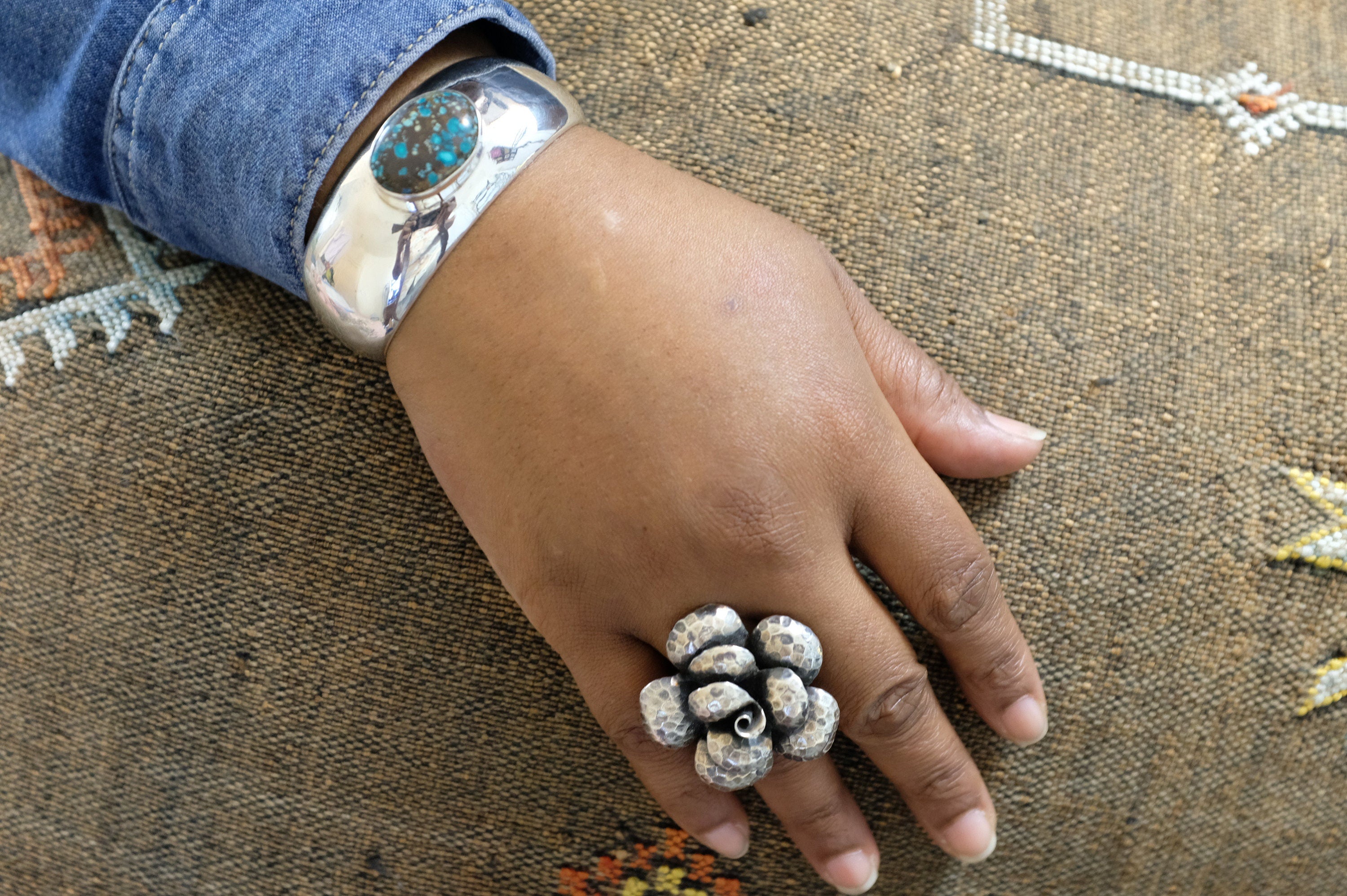 Sterling Silver Spotted Turquoise  Modern Cuff Bracelet