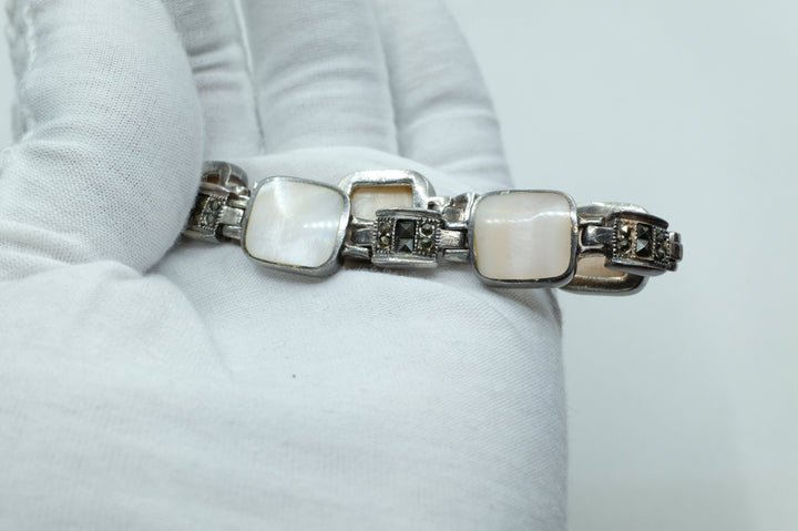 Sterling Silver Mother of Pearl Marcasite Bracelet