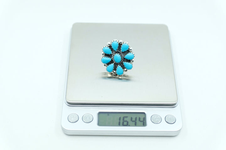 Sterling Silver Petit Point Campitos Turquoise Navajo Ring