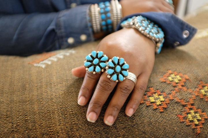 Sterling Silver Petit Point Campitos Turquoise Navajo Ring