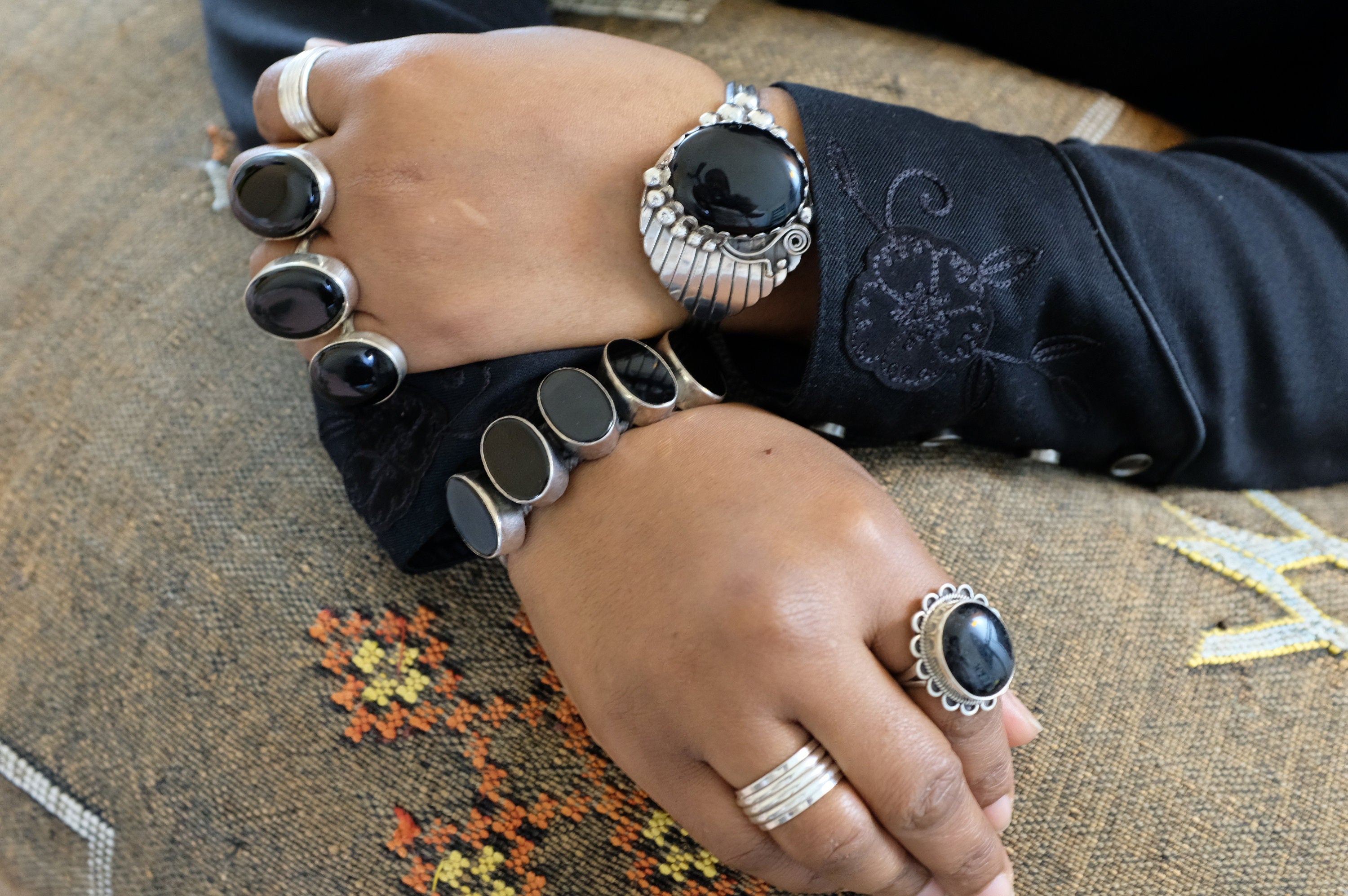 Sterling Silver Onyx Navajo Cuff Bracelet