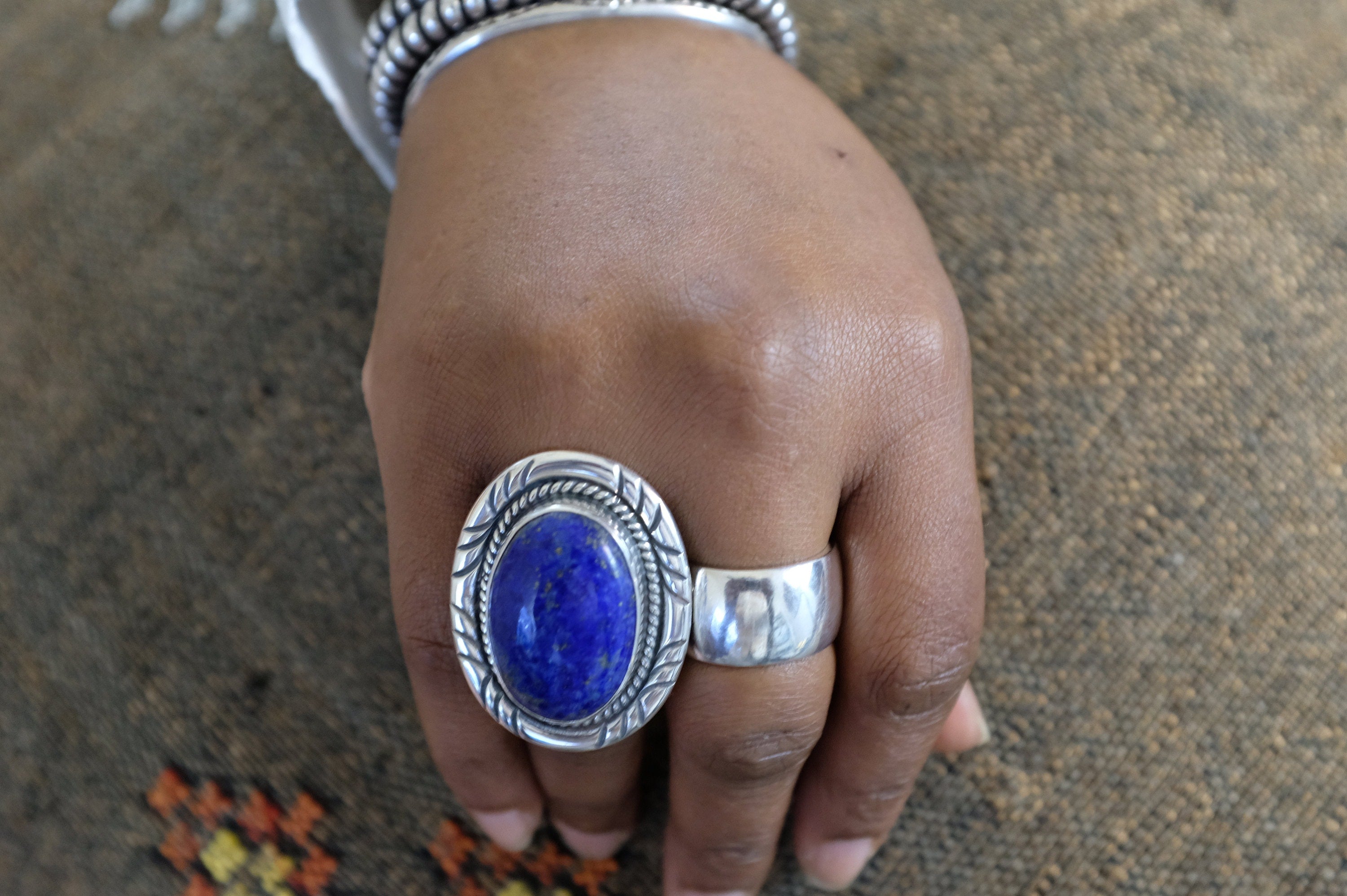 Sterling Silver Lapis Navajo Ring