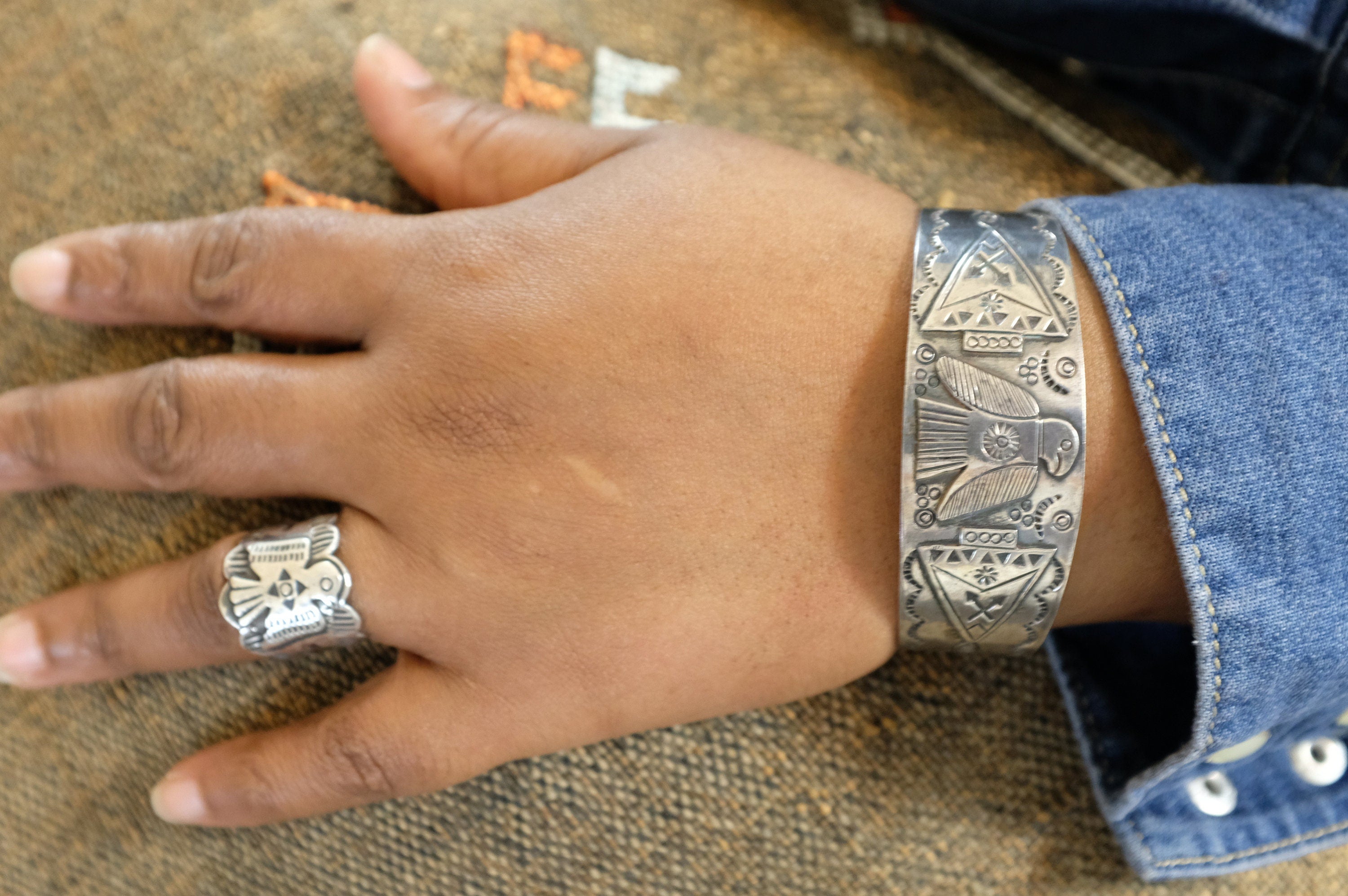 Sterling Silver Fred Harvey Era Thunderbird Cuff Bracelet