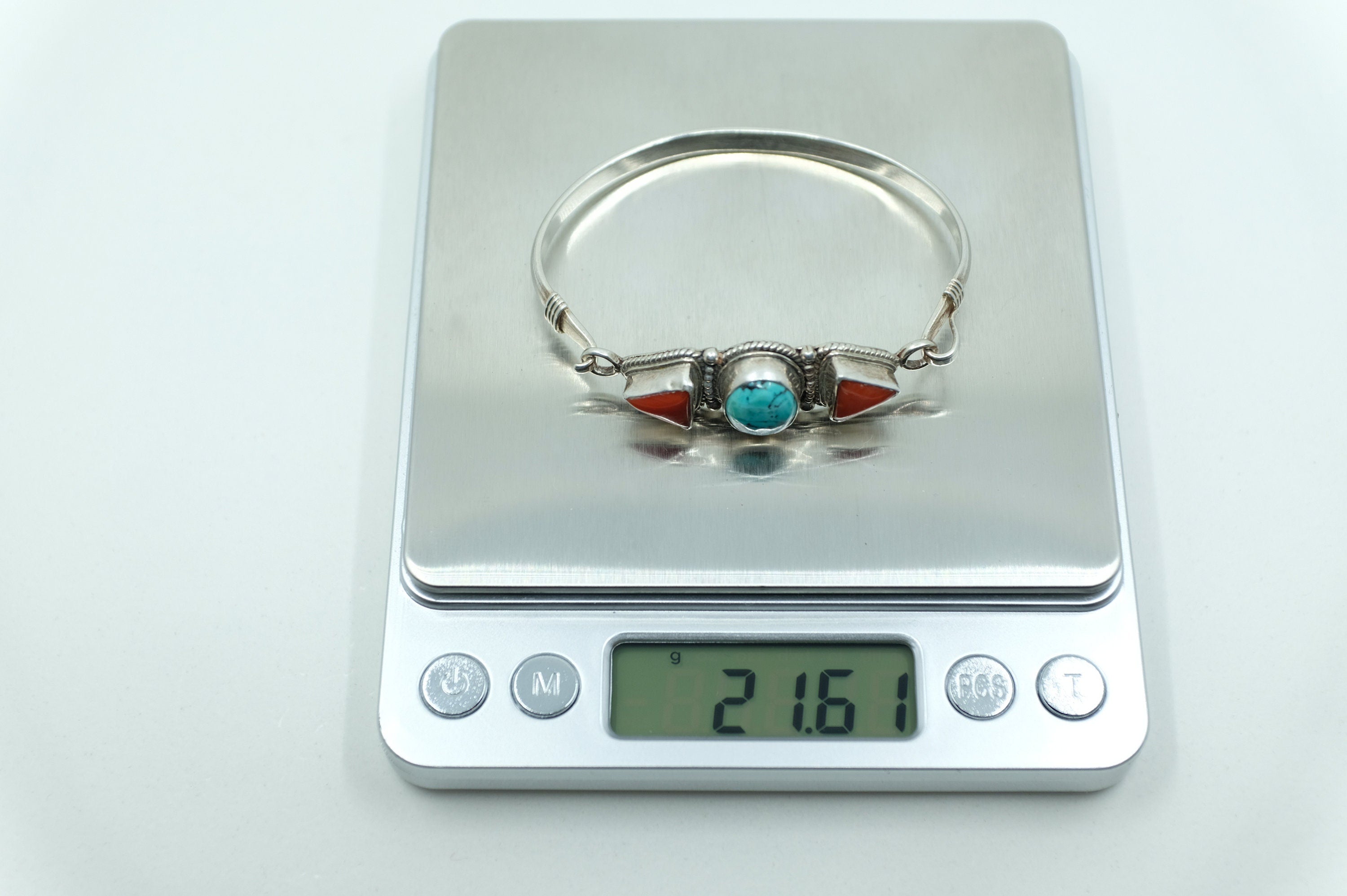 Sterling Silver Turquoise & Coral Bracelet