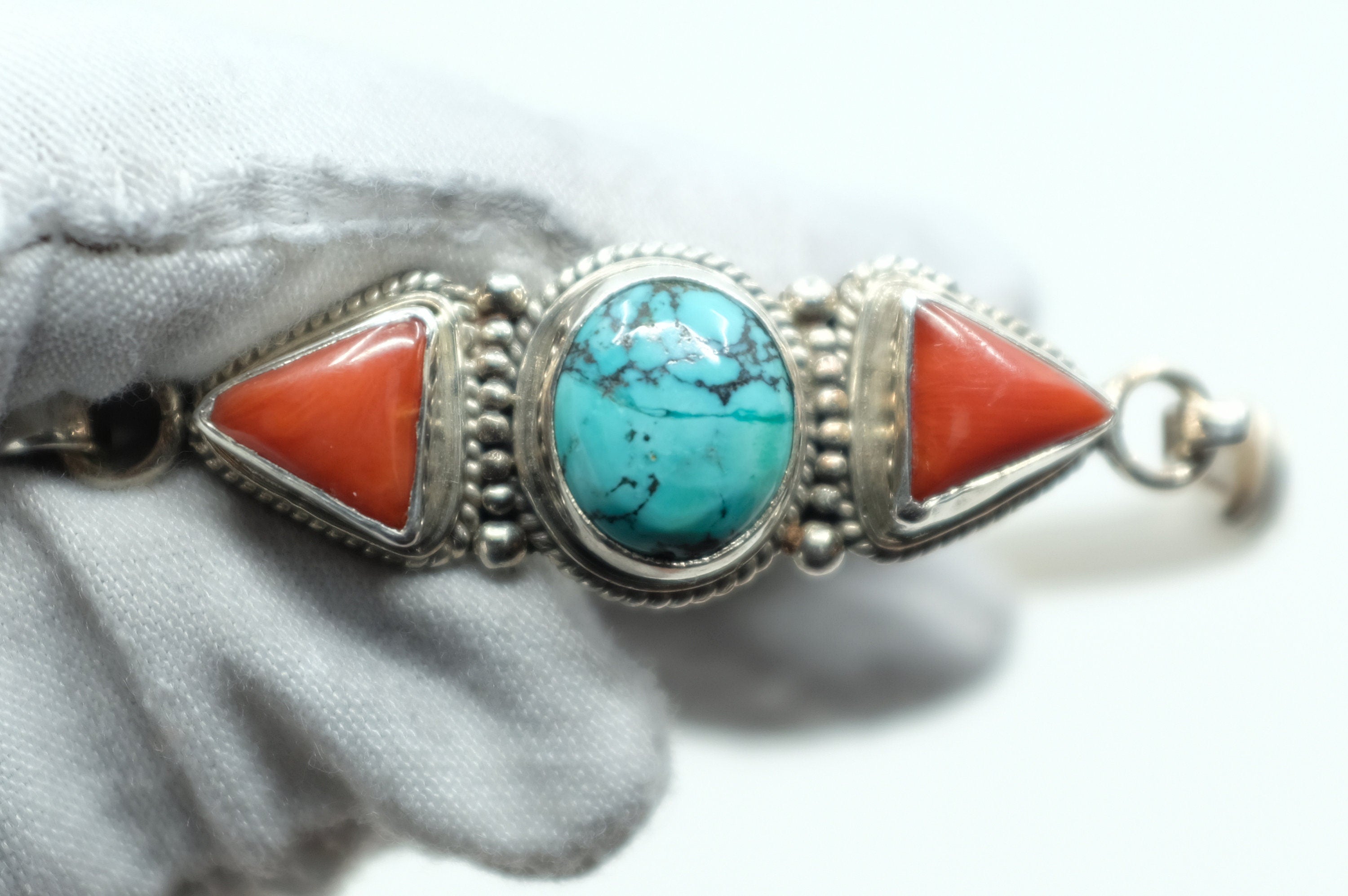 Sterling Silver Turquoise & Coral Bracelet