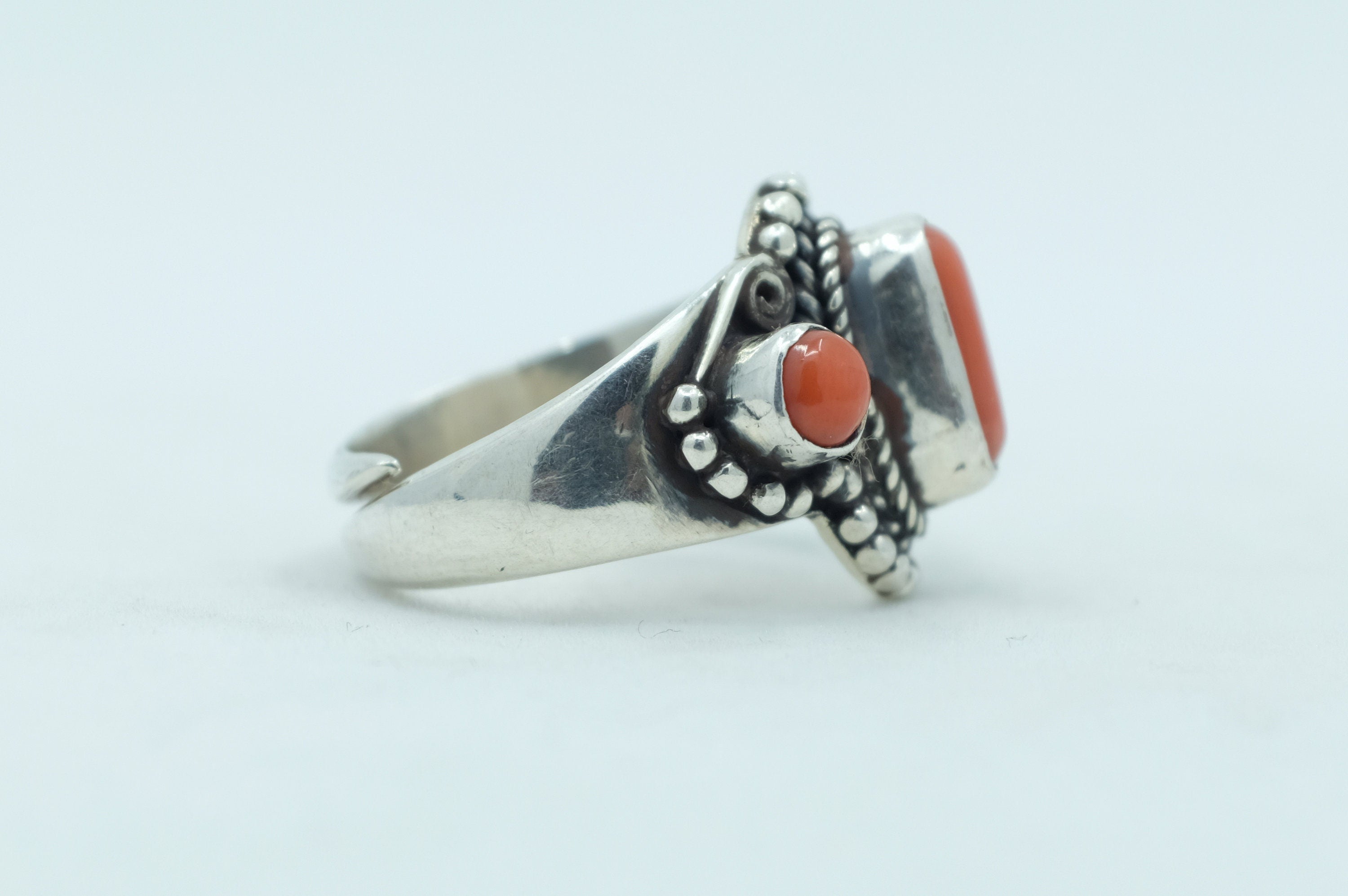 Sterling Silver Coral Balinese Ring