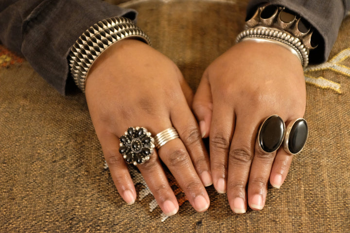 Sterling Silver Onyx Cluster Navajo Ring