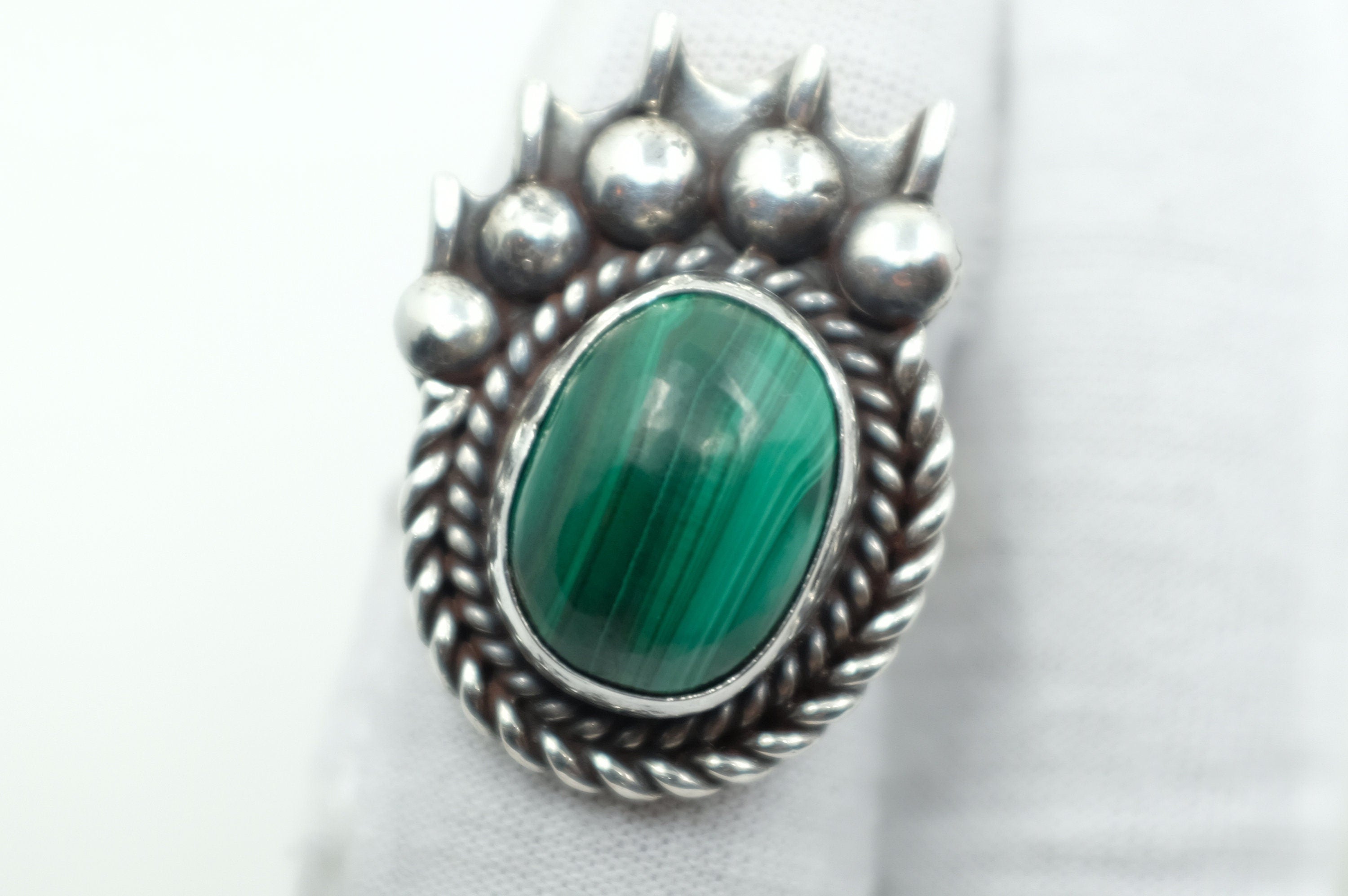 Sterling Silver Malachite Bear Paw Navajo Ring