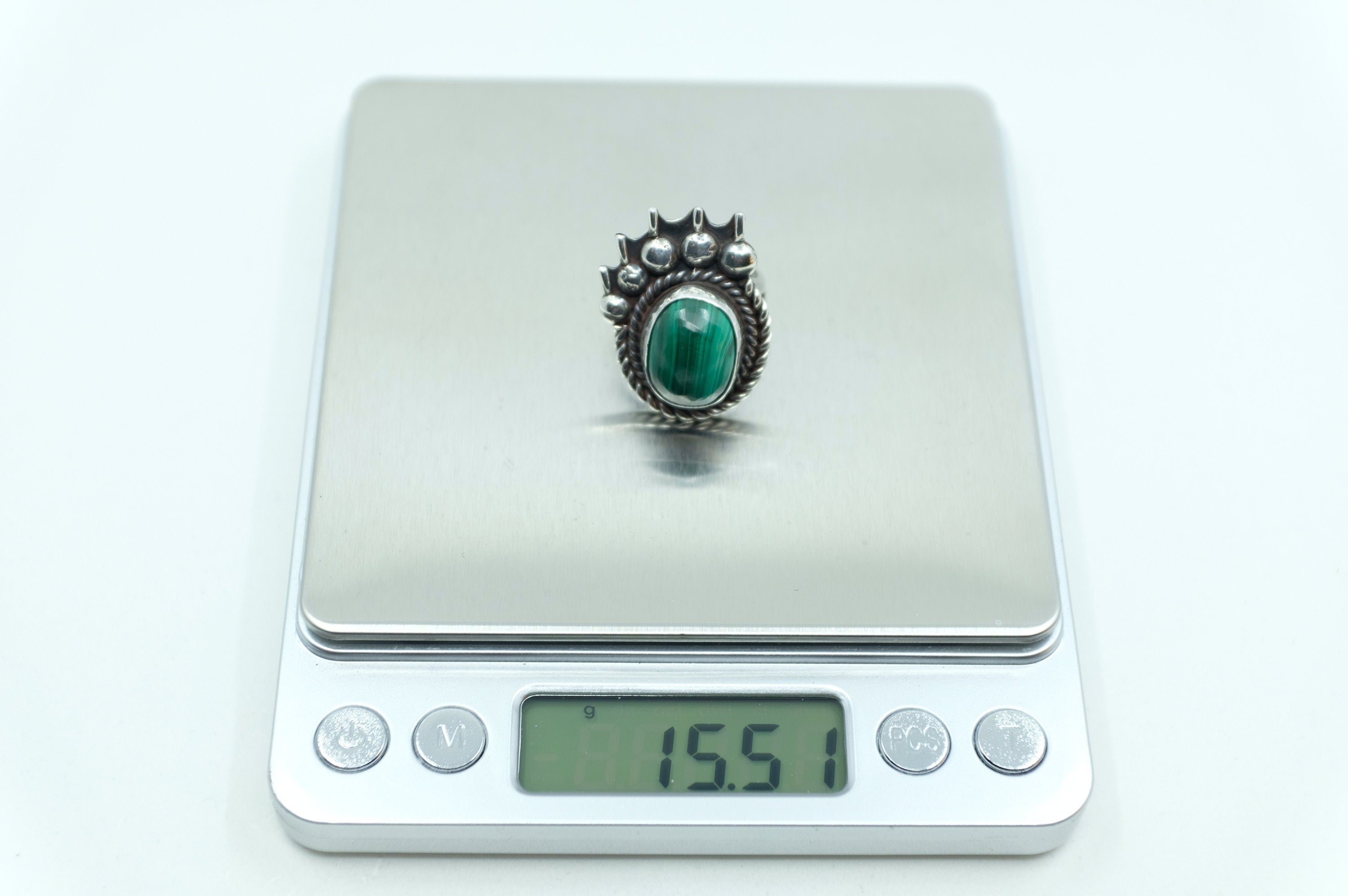 Sterling Silver Malachite Bear Paw Navajo Ring