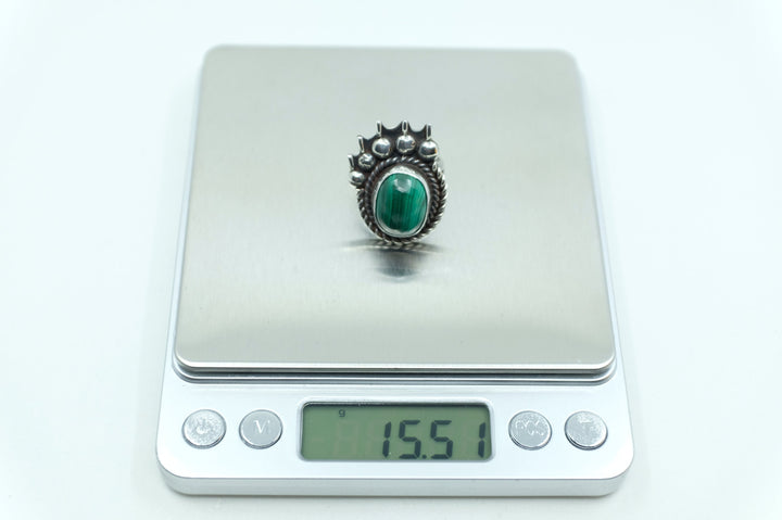 Sterling Silver Malachite Bear Paw Navajo Ring