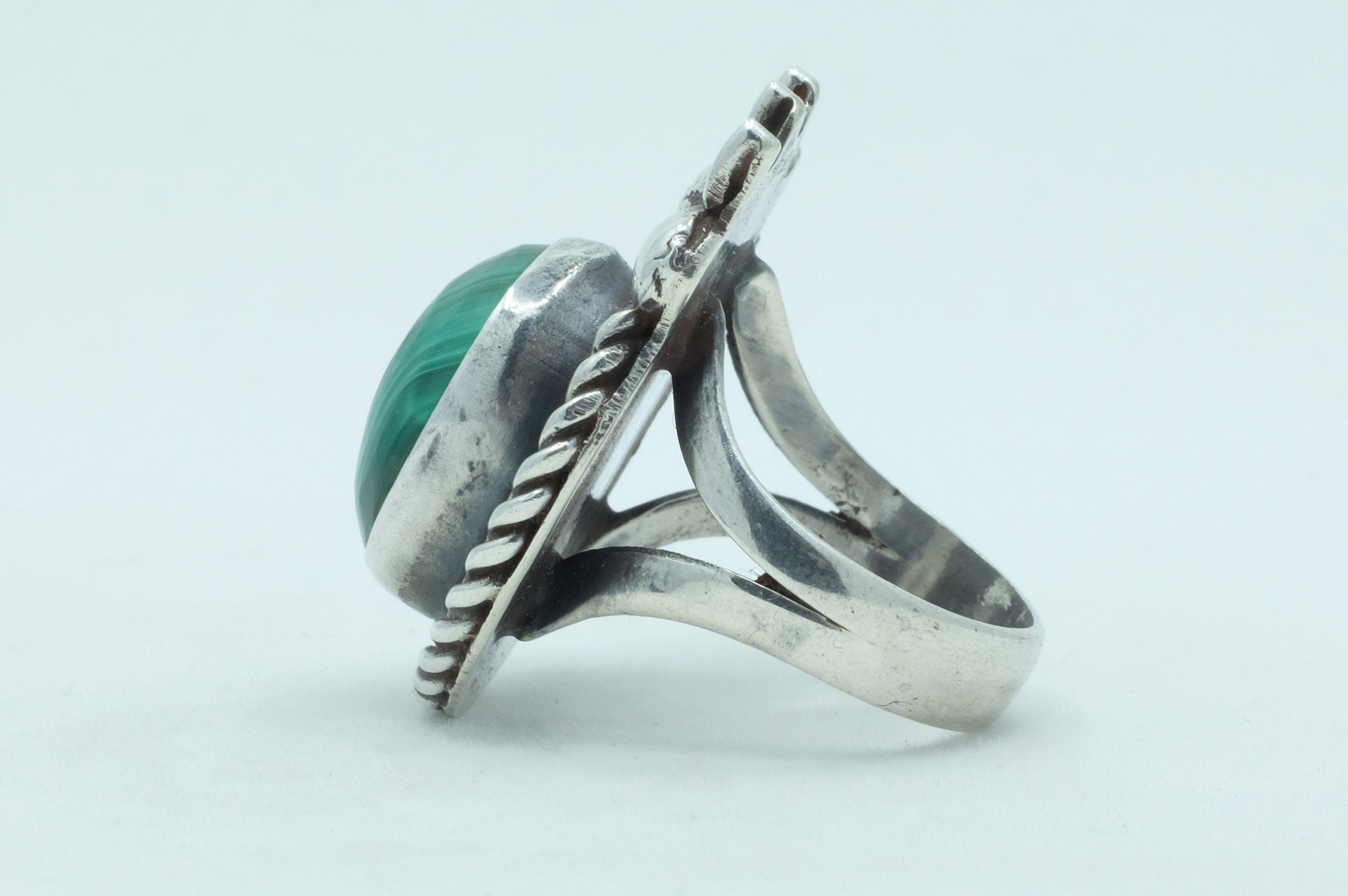 Sterling Silver Malachite Bear Paw Navajo Ring