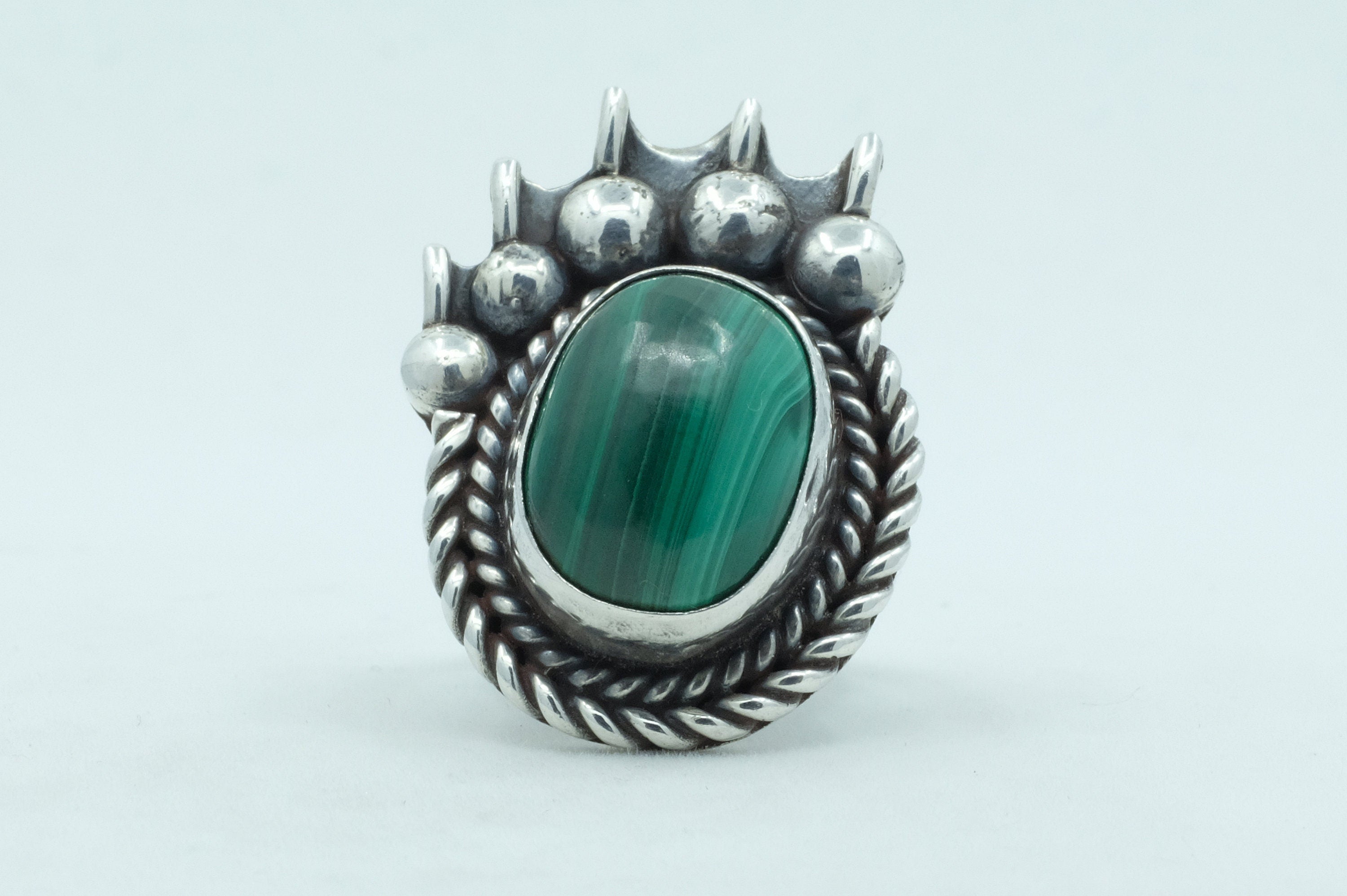 Sterling Silver Malachite Bear Paw Navajo Ring