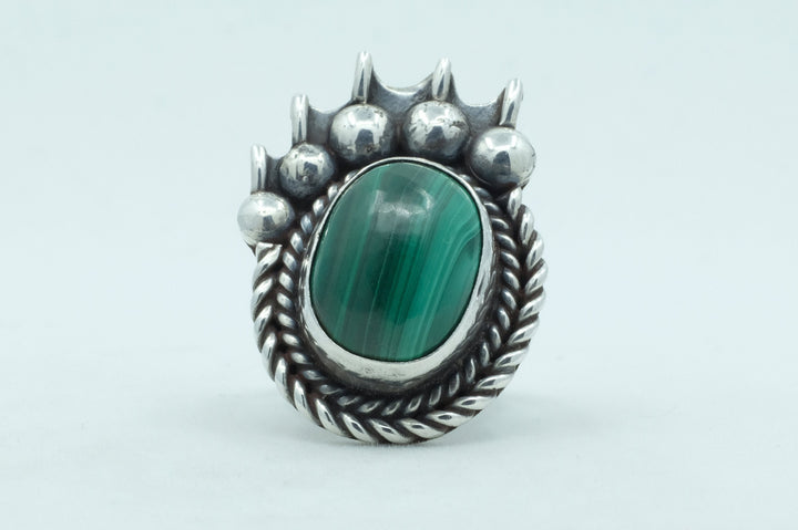 Sterling Silver Malachite Bear Paw Navajo Ring