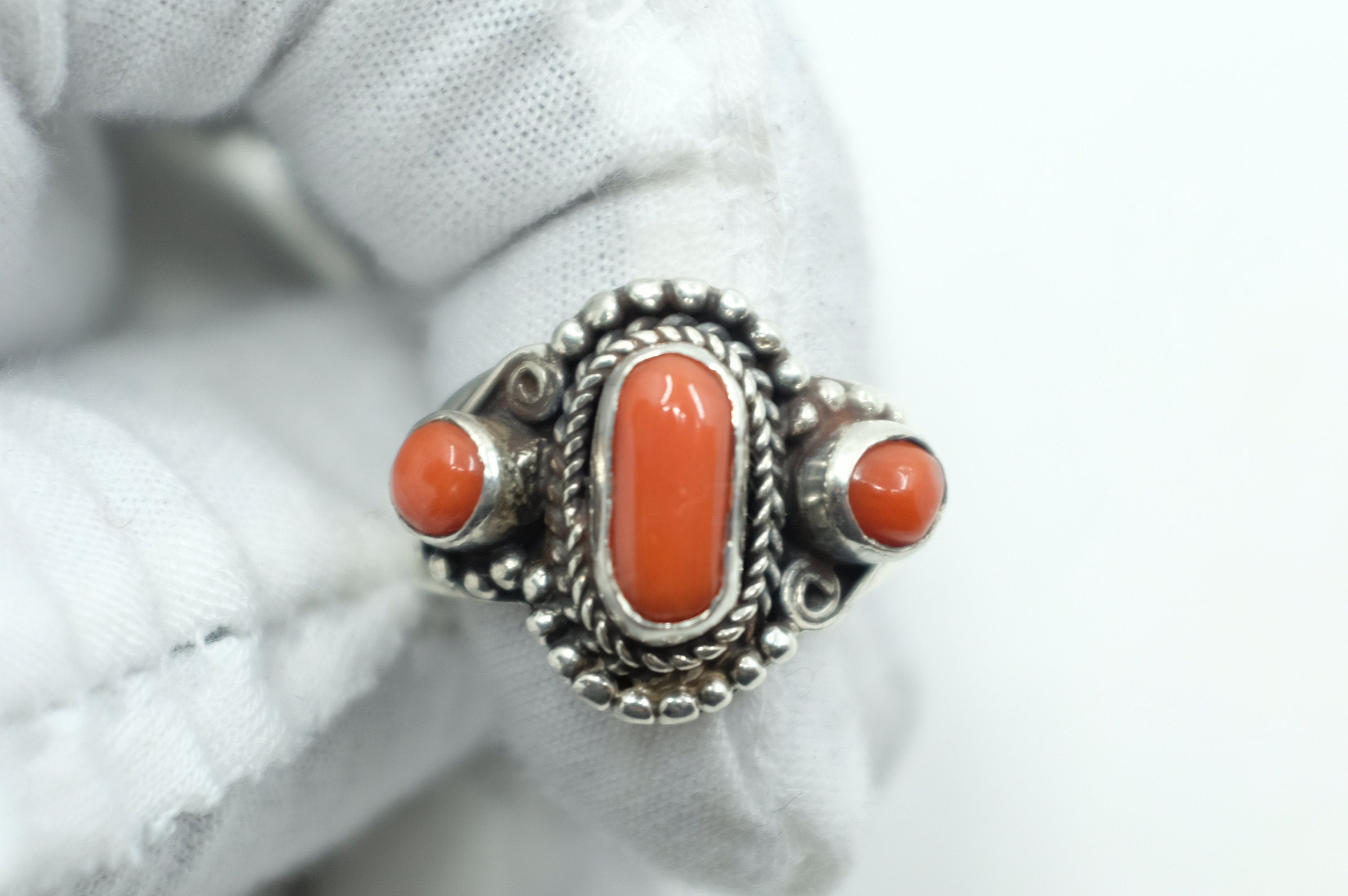 Sterling Silver Coral Balinese Ring