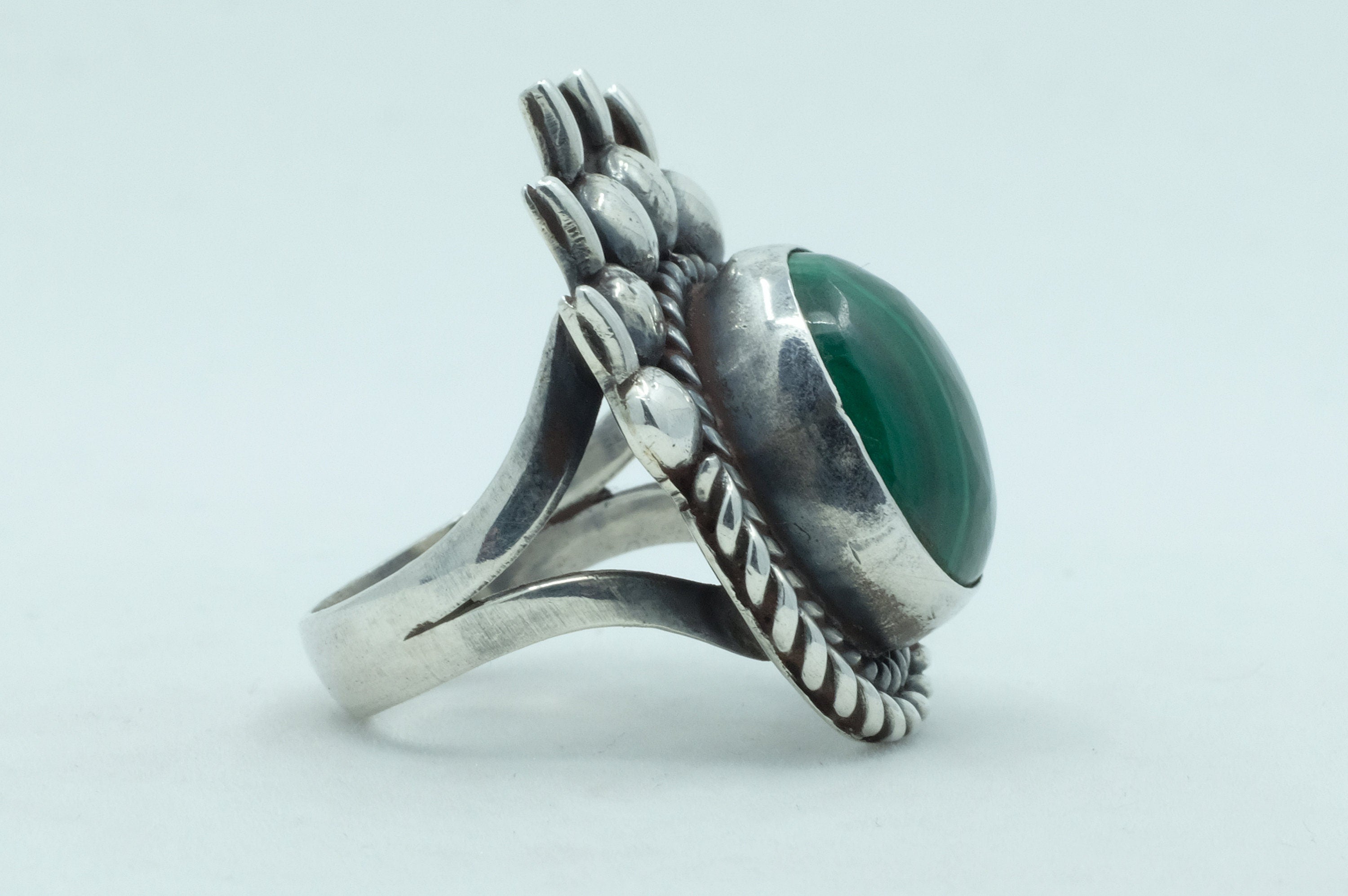 Sterling Silver Malachite Bear Paw Navajo Ring