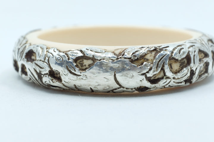 Sterling Silver Tibetan Repoussé Bakelite Bangle Bracelet