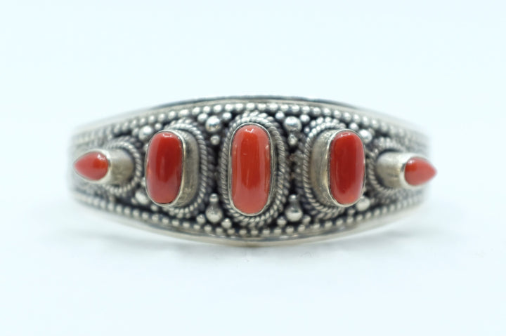 Sterling Silver Tibetan Coral Cuff Bracelet