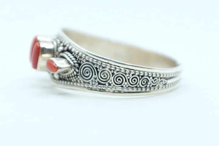 Sterling Silver Tibetan Coral Cuff Bracelet