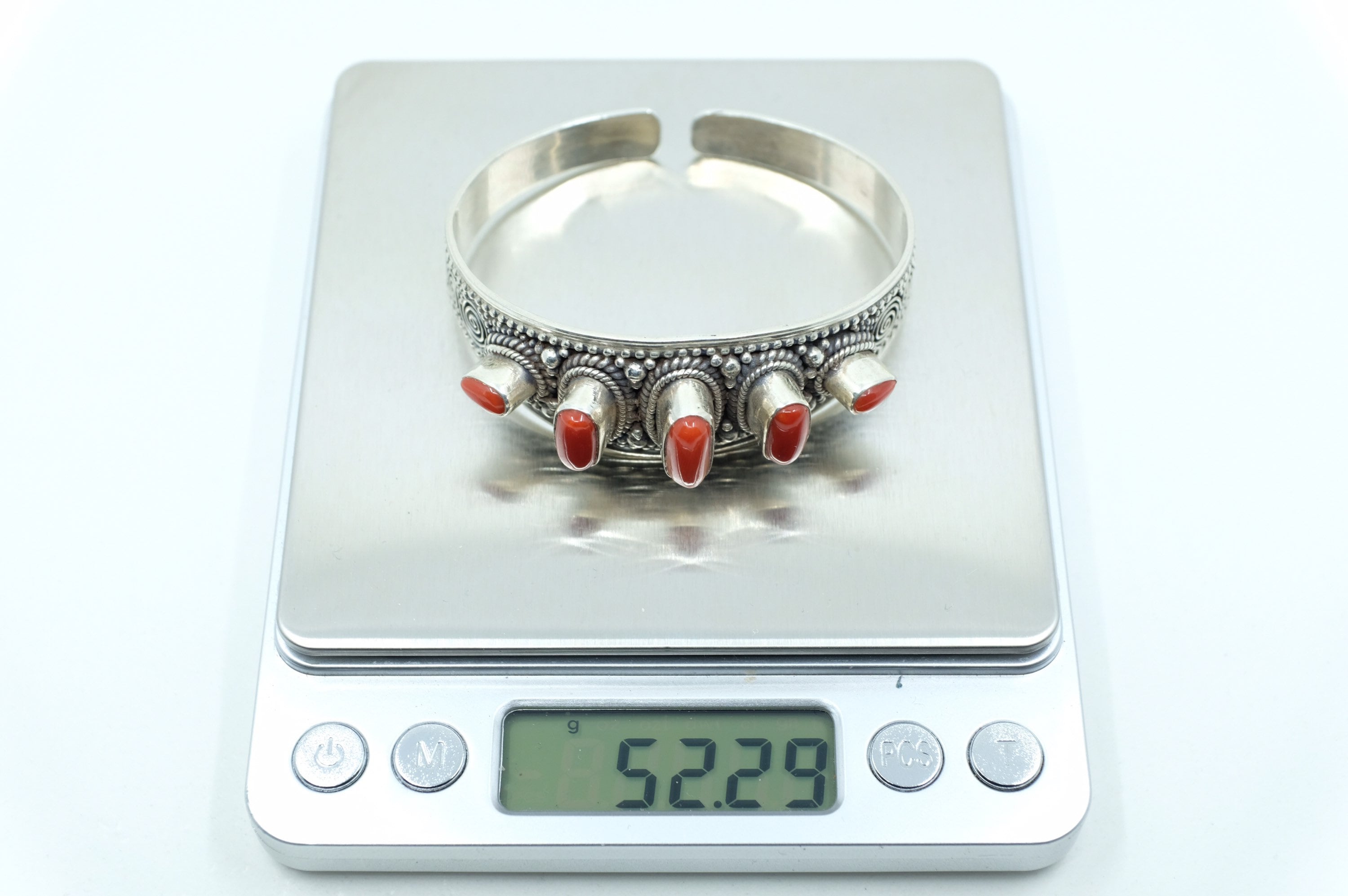 Sterling Silver Tibetan Coral Cuff Bracelet