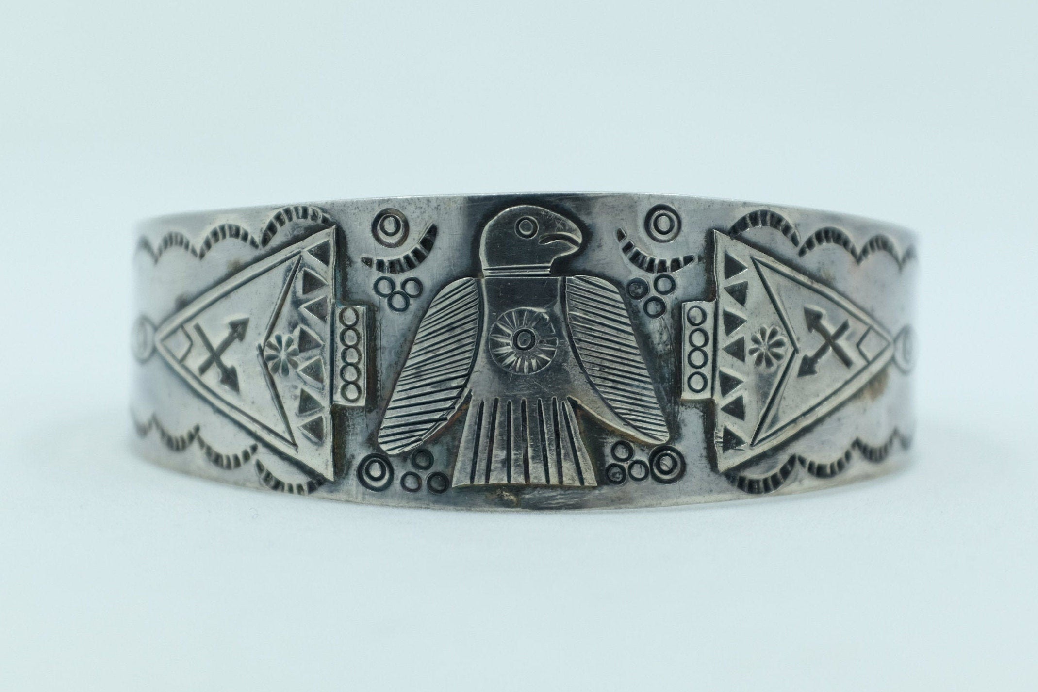 Sterling Silver Fred Harvey Era Thunderbird Cuff Bracelet