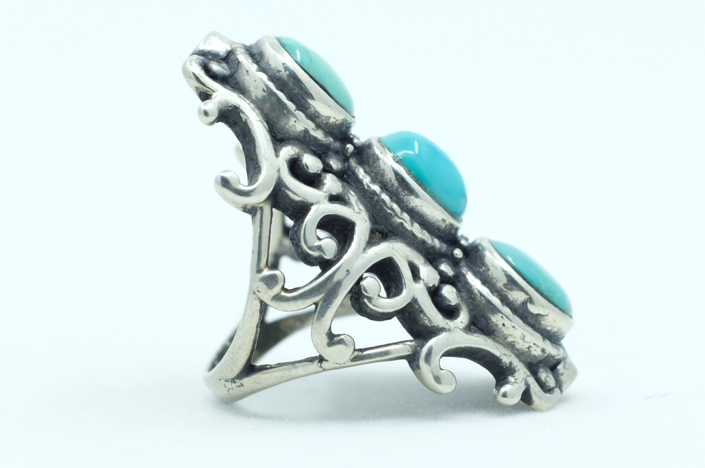 Sterling Silver Turquoise Filigree Ring (2)